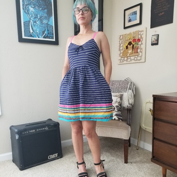 Mossimo Supply Co. Dresses & Skirts - Mossimo Sz S Blue Striped Spaghetti Strap Sundress